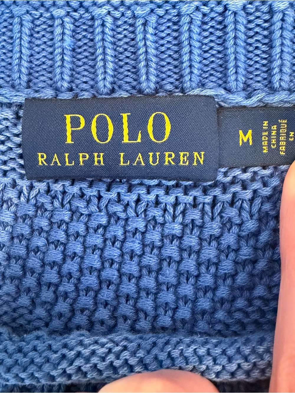 Polo Ralph Lauren Sweater Rollneck Cable Knot Blue Medium Preppy Cotton - Picture 2 of 6